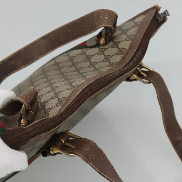 GUCCI GG Supreme Web Sherry Line Hand Bag PVC Beige Gold Auth ar13384 - Picture 8 of 14